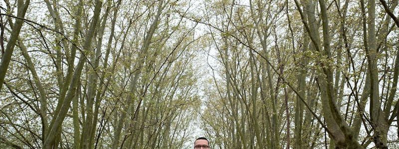 Green trees blurred in the background.